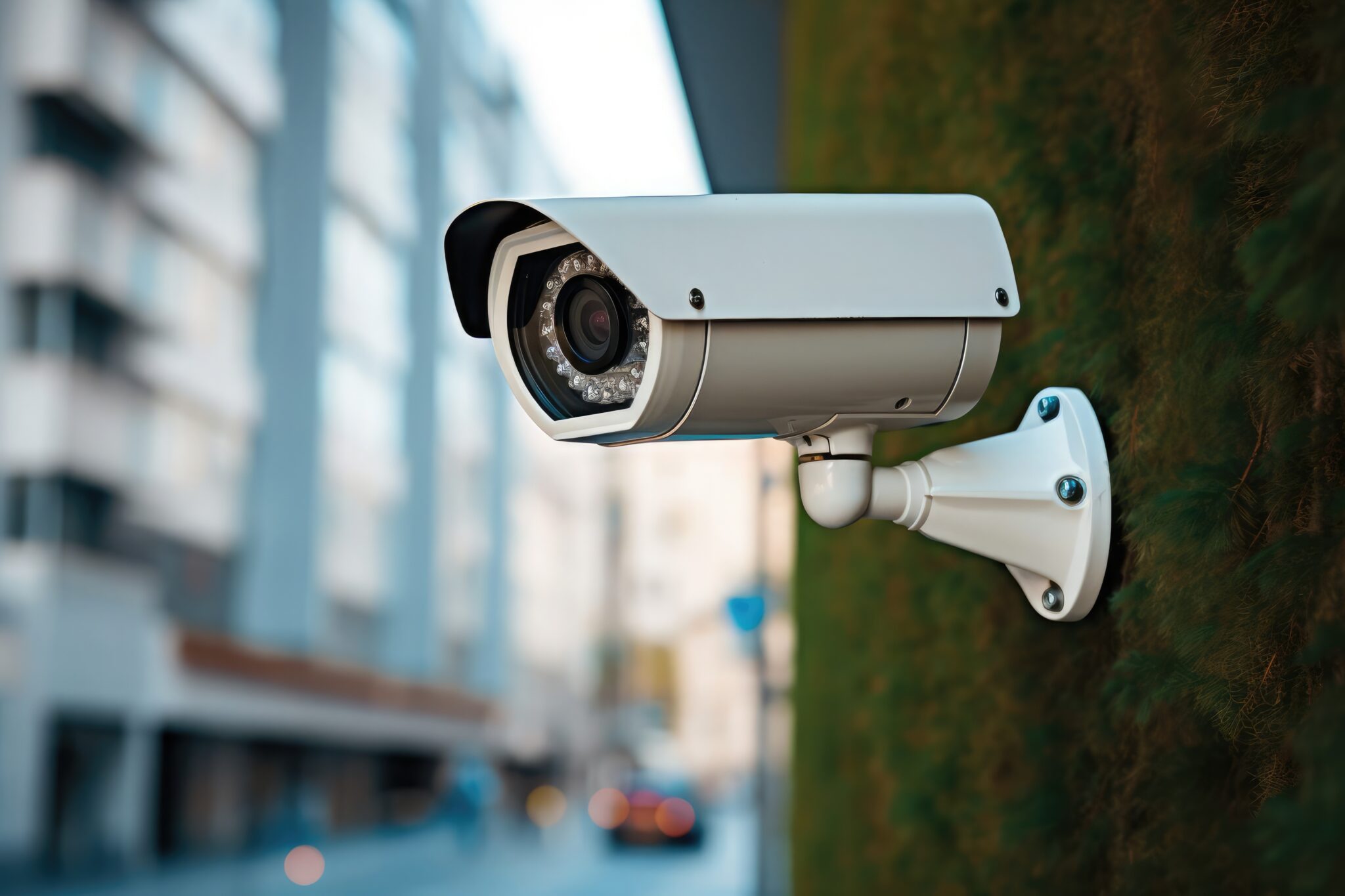 High-tech surveillance camera installed on city streets, video surveillance system